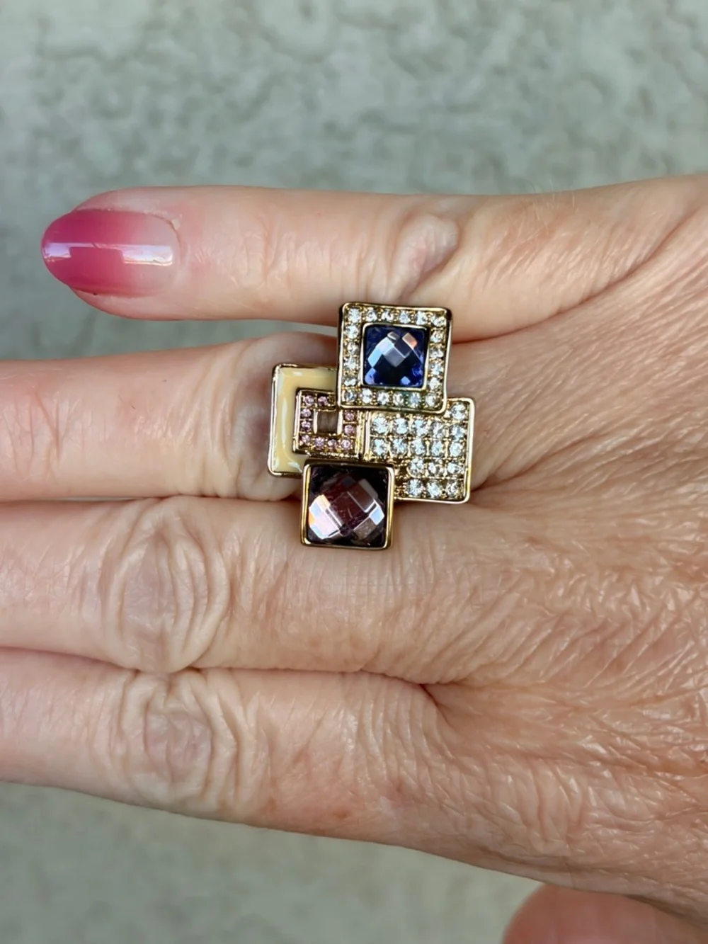 Dazzling Camille Lucie Multicolor Gold Deco Ring